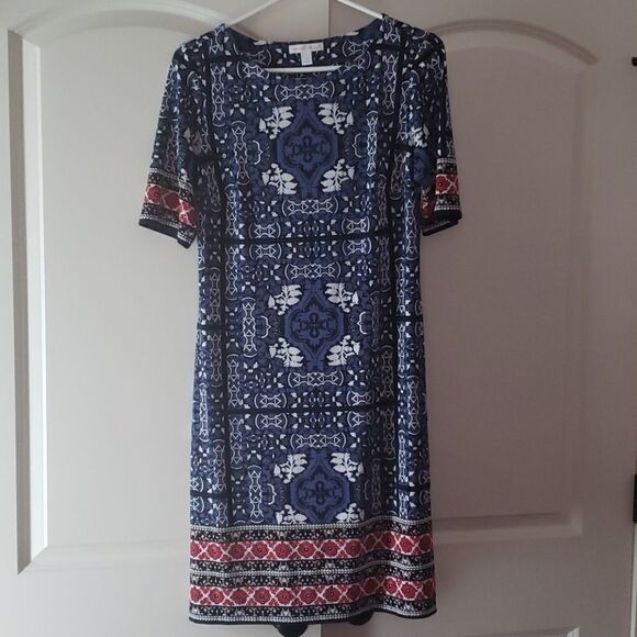 Westport‎ 1962 Womens Blue and Red Print Pencil Straight Dress Sz 4 - Picture 1 of 4